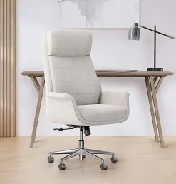 Realspace® Modern Comfort Pizana Bouclé Fabric High-Back Executive Office Chair, Light Sand/Brushed Nickel, BIFMA Compliant