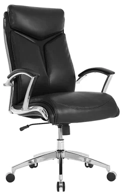 Realspace® Modern Comfort Verismo Bonded Leather High-Back Executive Office Chair, Black/Chrome, BIFMA Compliant
