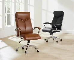 Realspace® Modern Comfort Verismo Bonded Leather High-Back Executive Office Chair, Brown/Chrome, BIFMA Compliant
