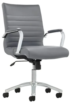 Realspace® Modern Comfort Winsley Bonded Leather Mid-Back Manager Office Chair, Gray/Chrome, BIFMA Compliant