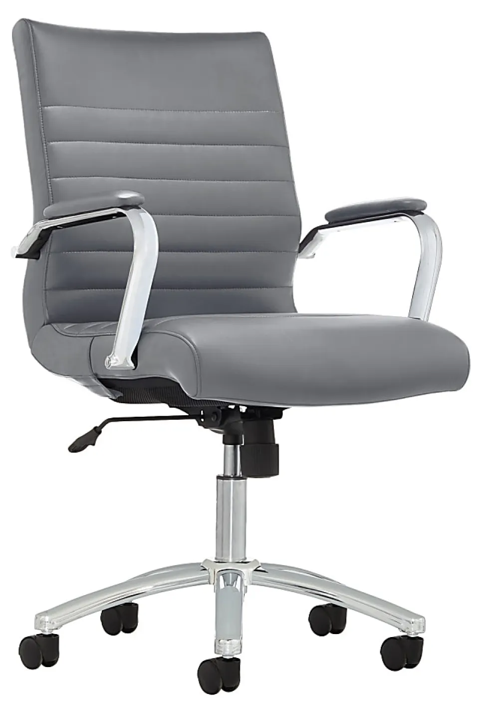Realspace® Modern Comfort Winsley Bonded Leather Mid-Back Manager Office Chair, Gray/Chrome, BIFMA Compliant