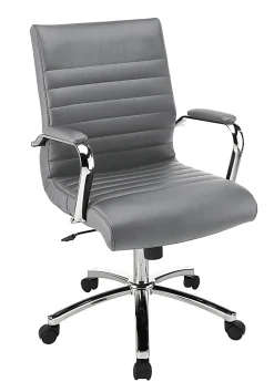 Realspace® Modern Comfort Winsley Bonded Leather Mid-Back Manager Office Chair, Gray/Chrome, BIFMA Compliant