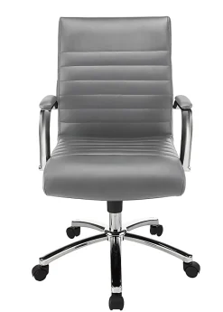 Realspace® Modern Comfort Winsley Bonded Leather Mid-Back Manager Office Chair, Gray/Chrome, BIFMA Compliant