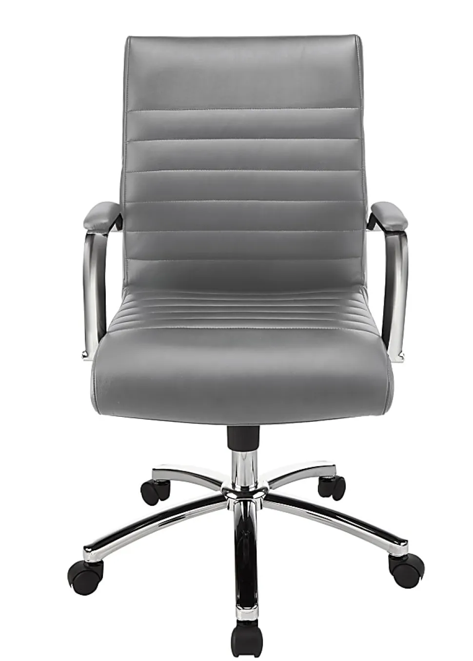 Realspace® Modern Comfort Winsley Bonded Leather Mid-Back Manager Office Chair, Gray/Chrome, BIFMA Compliant
