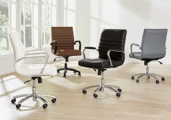 Realspace® Modern Comfort Winsley Bonded Leather Mid-Back Manager Office Chair, Gray/Chrome, BIFMA Compliant