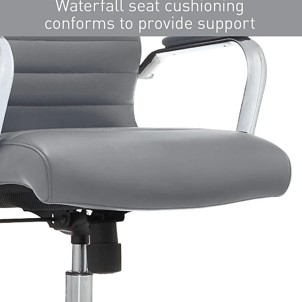 Realspace® Modern Comfort Winsley Bonded Leather Mid-Back Manager Office Chair, Gray/Chrome, BIFMA Compliant