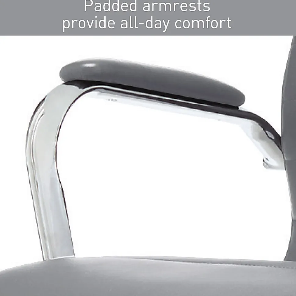 Realspace® Modern Comfort Winsley Bonded Leather Mid-Back Manager Office Chair, Gray/Chrome, BIFMA Compliant