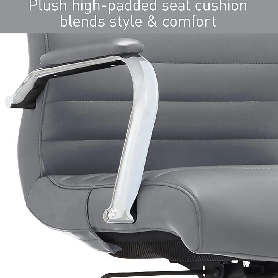 Realspace® Modern Comfort Winsley Bonded Leather Mid-Back Manager Office Chair, Gray/Chrome, BIFMA Compliant