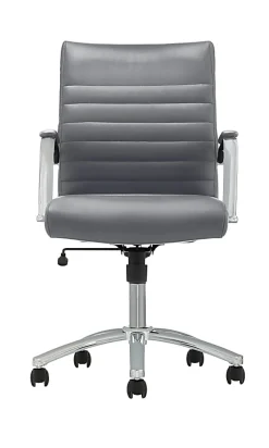 Realspace® Modern Comfort Winsley Bonded Leather Mid-Back Manager Office Chair, Gray/Chrome, BIFMA Compliant
