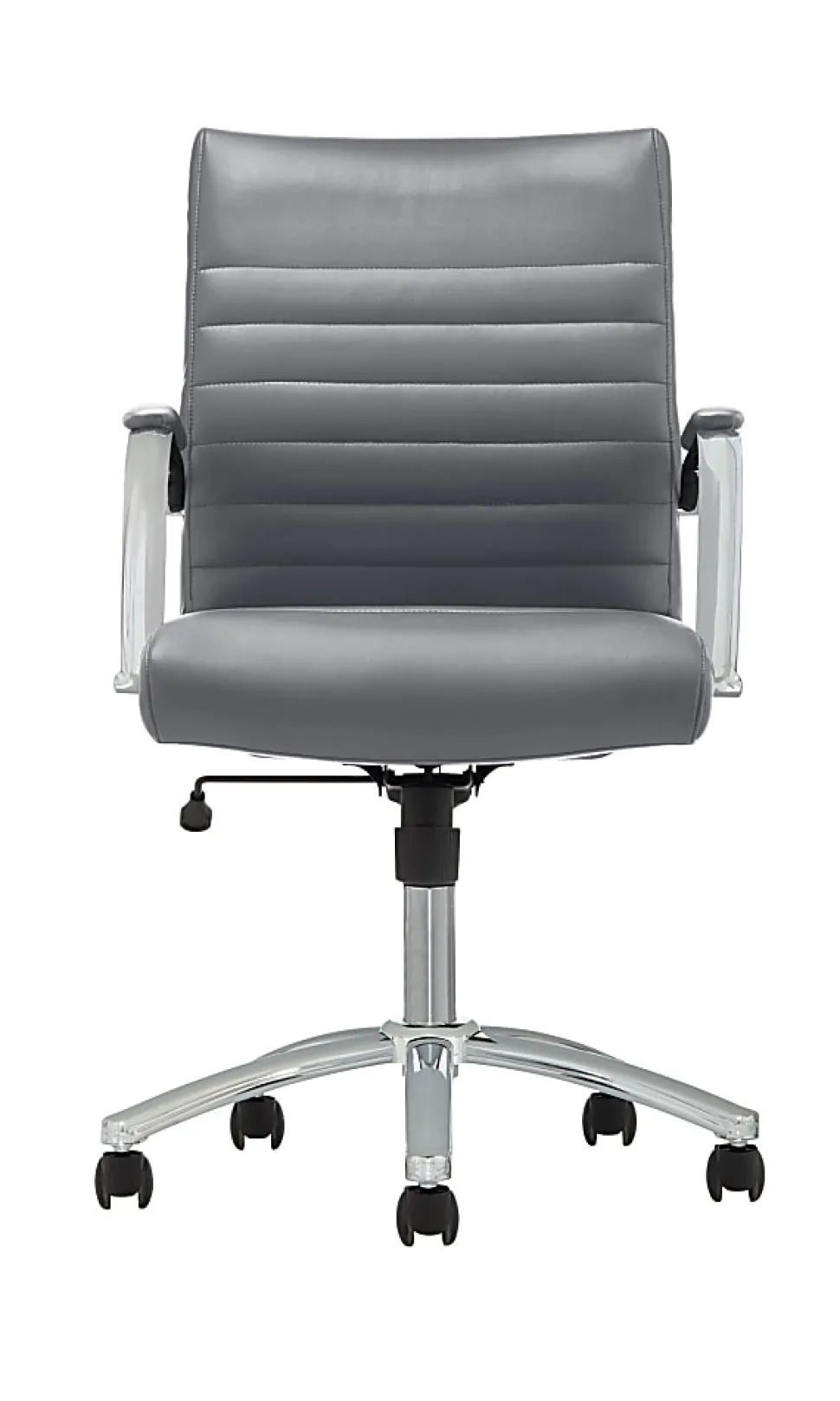 Realspace® Modern Comfort Winsley Bonded Leather Mid-Back Manager Office Chair, Gray/Chrome, BIFMA Compliant