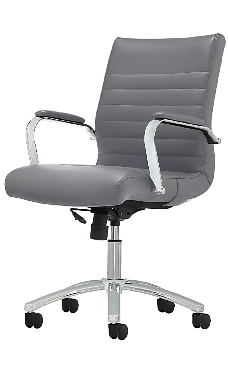 Realspace® Modern Comfort Winsley Bonded Leather Mid-Back Manager Office Chair, Gray/Chrome, BIFMA Compliant