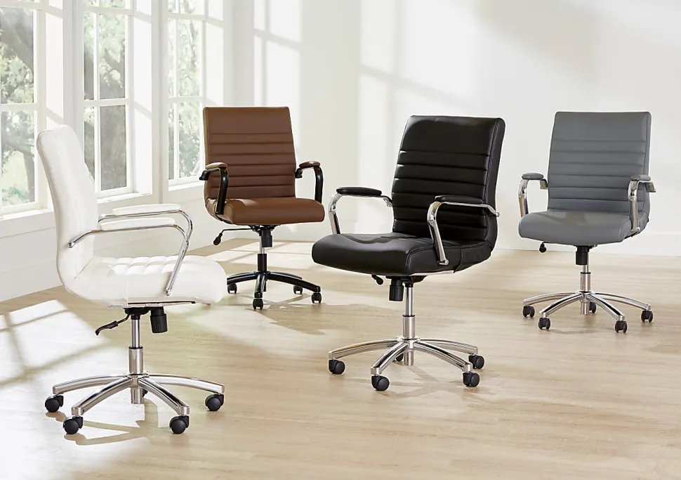 Realspace® Modern Comfort Winsley Bonded Leather Mid-Back Manager Office Chair, Gray/Chrome, BIFMA Compliant