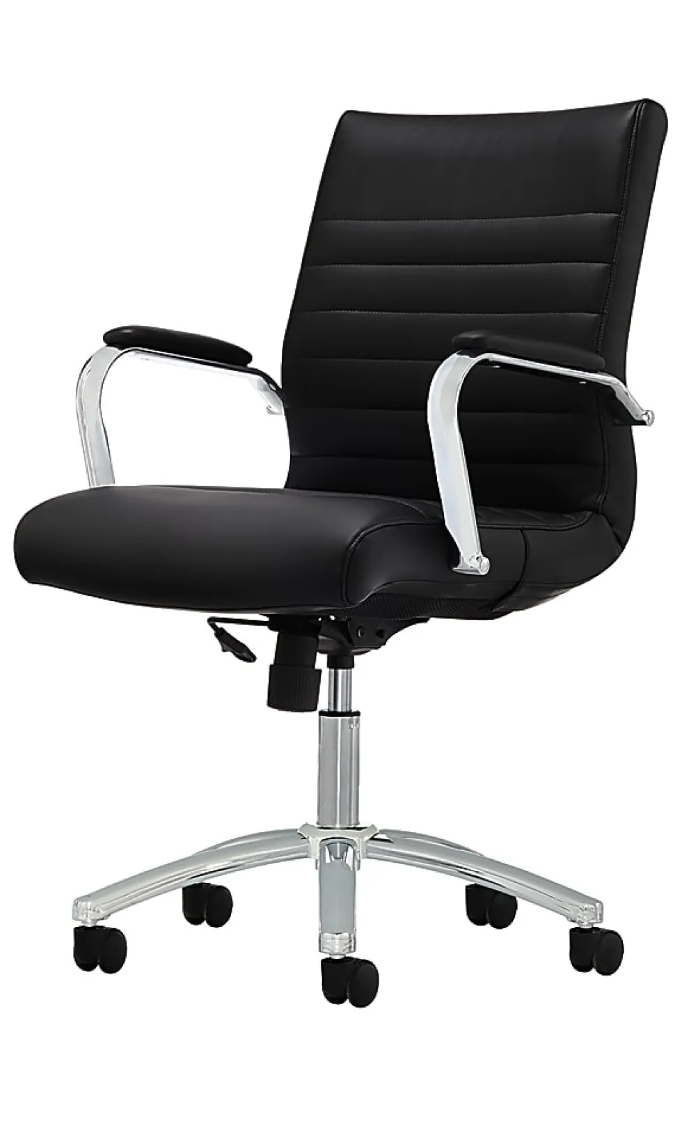 Realspace® Modern Comfort Winsley Bonded Leather Mid-Back Manager Office Chair, Black/Silver, BIFMA Compliant