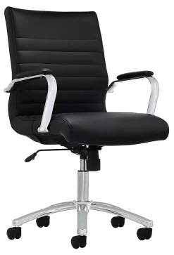 Realspace® Modern Comfort Winsley Bonded Leather Mid-Back Manager Office Chair, Black/Silver, BIFMA Compliant