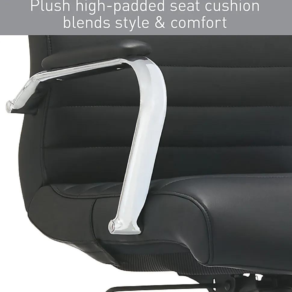Realspace® Modern Comfort Winsley Bonded Leather Mid-Back Manager Office Chair, Black/Silver, BIFMA Compliant