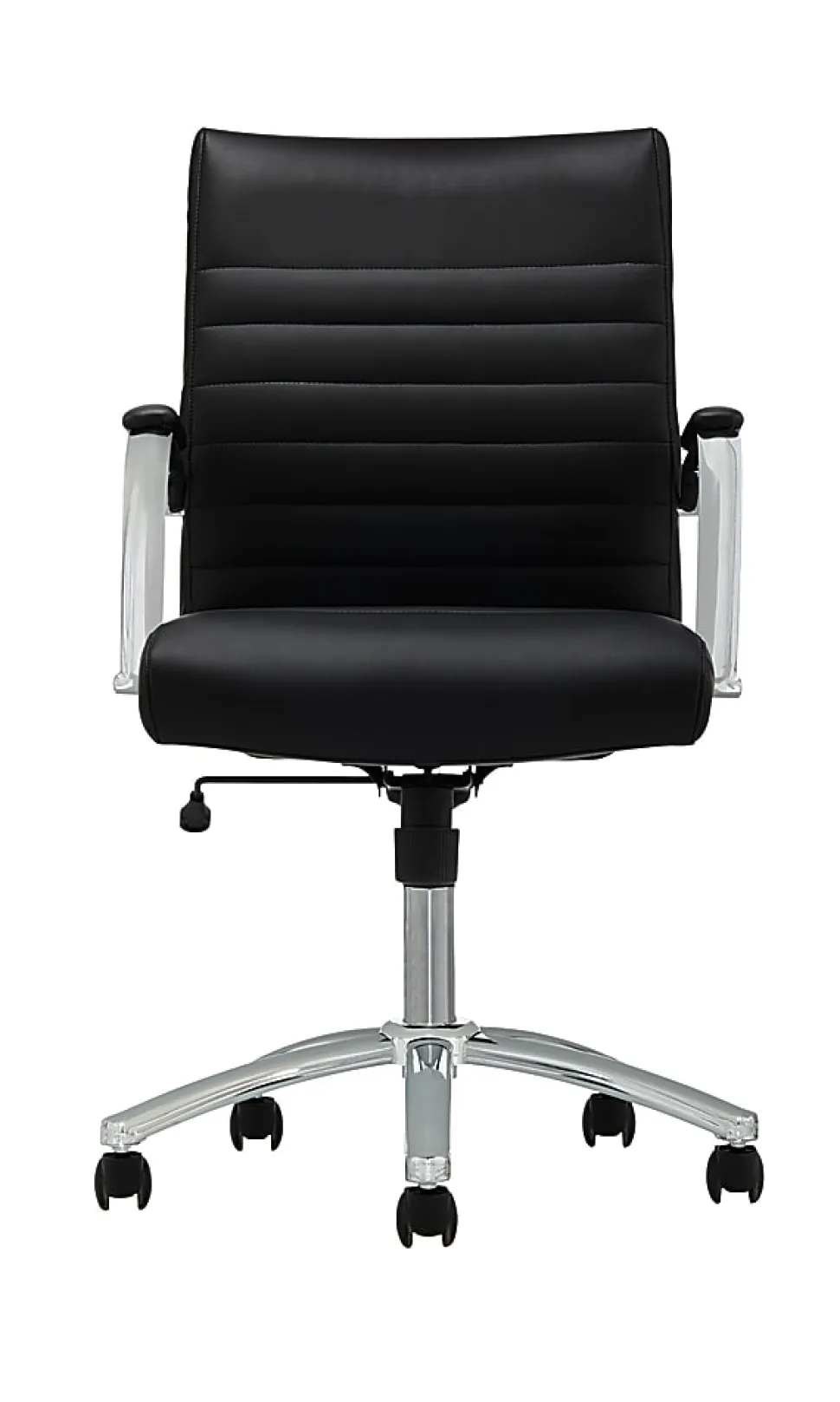 Realspace® Modern Comfort Winsley Bonded Leather Mid-Back Manager Office Chair, Black/Silver, BIFMA Compliant