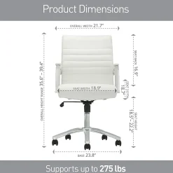 Realspace® Modern Comfort Winsley Bonded Leather Mid-Back Manager Office Chair, White/Silver, BIFMA Compliant