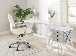 Realspace® Modern Comfort Winsley Bonded Leather Mid-Back Manager Office Chair, White/Silver, BIFMA Compliant