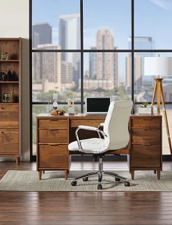 Realspace® Modern Comfort Winsley Bonded Leather Mid-Back Manager Office Chair, White/Silver, BIFMA Compliant
