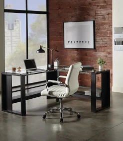 Realspace® Modern Comfort Winsley Bonded Leather Mid-Back Manager Office Chair, White/Silver, BIFMA Compliant