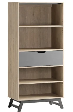 Realspace® Nashira 61"H 4-Shelf Bookcase With Drawer, Light Oak/Gray