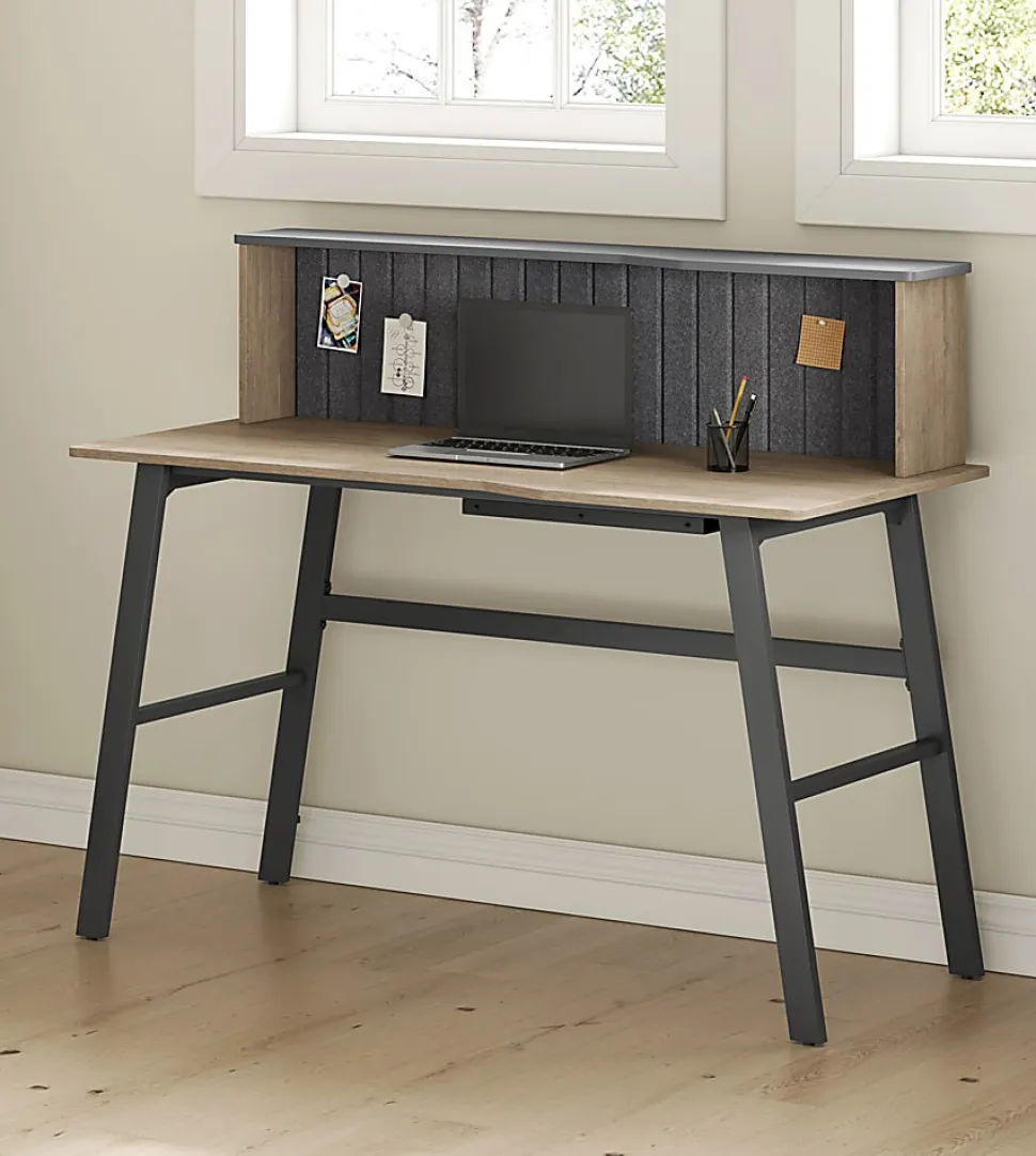 Realspace® Nashira 52"W Computer Desk With Detachable Hutch, Light Oak/Gray