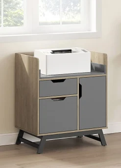 Realspace® Nashira 27"W Printer Stand With Charging Station, Light Oak/Gray