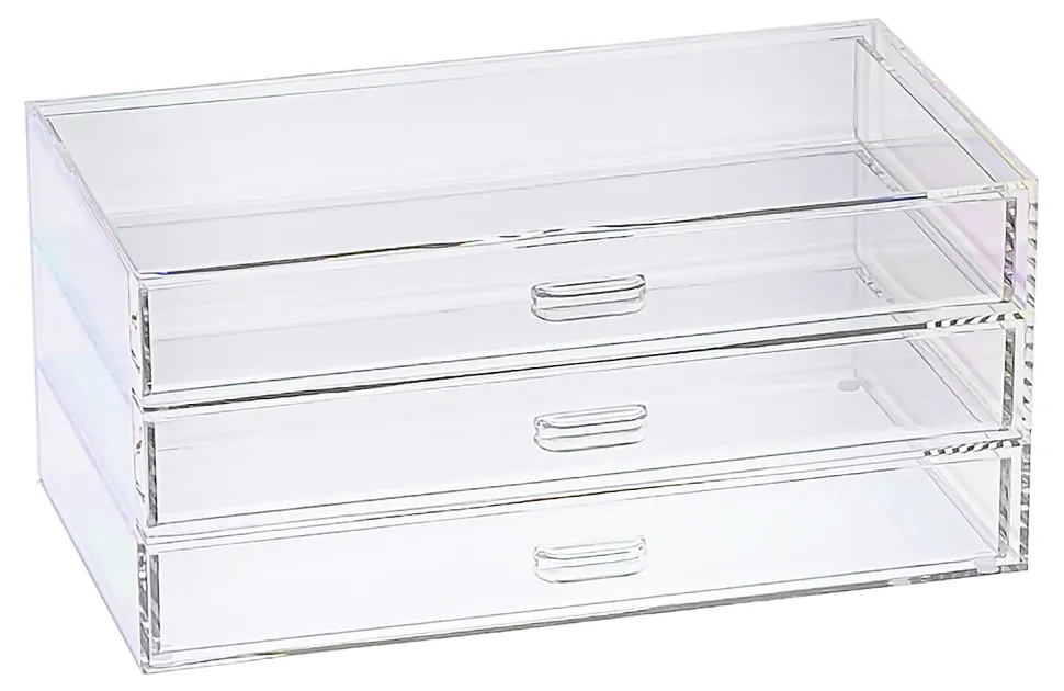 Realspace® Opaline Acrylic 3-Drawer Desktop Organizer, 4-5/16"H x 9-5/16"W x 5-3/8"D, Clear/Iridescent