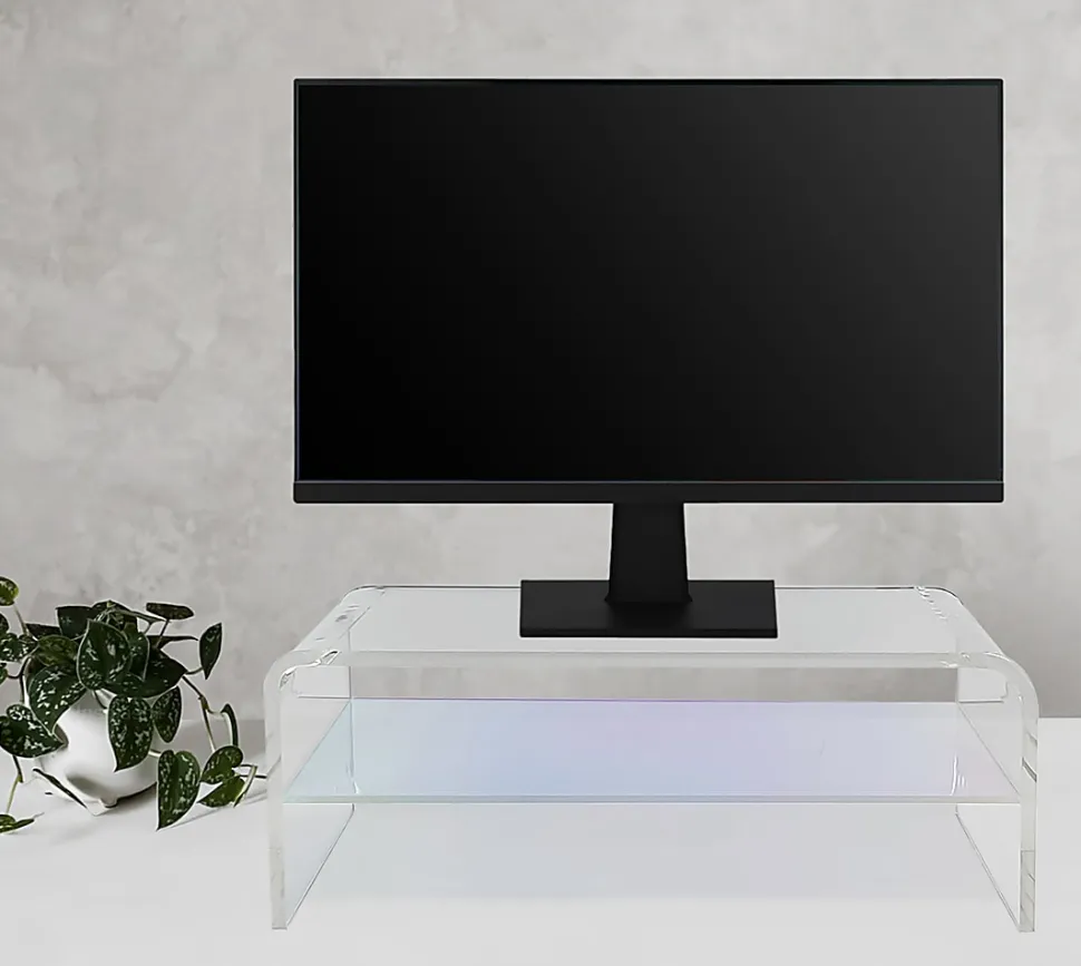 Realspace® Opaline Acrylic Monitor Stand, 7-1/2"H x 15"W x 5-1/2"D, Clear/Iridescent