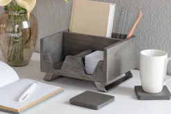 Realspace® Orix Wood/Metal Desktop Organizer With Coasters, 8-3/4" x 7", Gray/Nickel