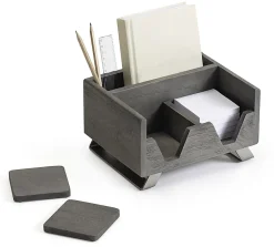 Realspace® Orix Wood/Metal Desktop Organizer With Coasters, 8-3/4