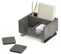 Realspace® Orix Wood/Metal Desktop Organizer With Coasters, 8-3/4