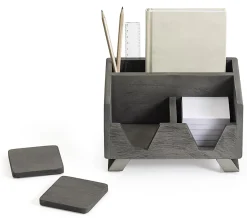 Realspace® Orix Wood/Metal Desktop Organizer With Coasters, 8-3/4