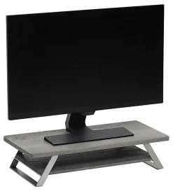 Realspace® Orix Wood/Metal Monitor Stand With Shelf, 5"H x 21-1/2"W x 10"D, Gray/Nickel