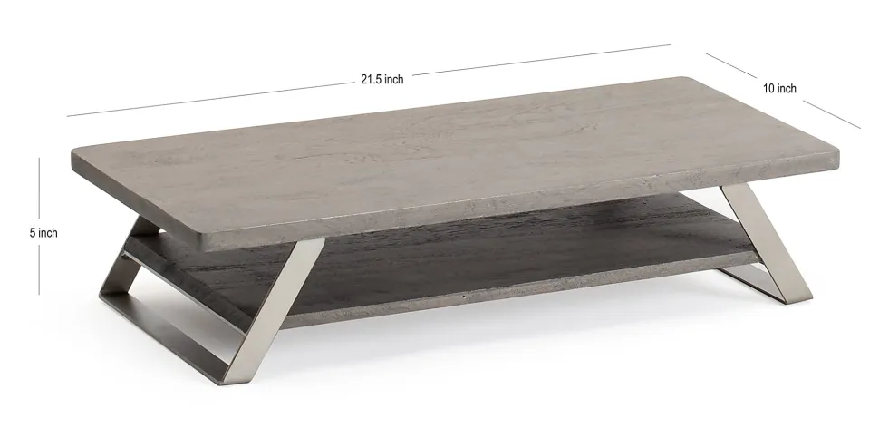Realspace® Orix Wood/Metal Monitor Stand With Shelf, 5"H x 21-1/2"W x 10"D, Gray/Nickel
