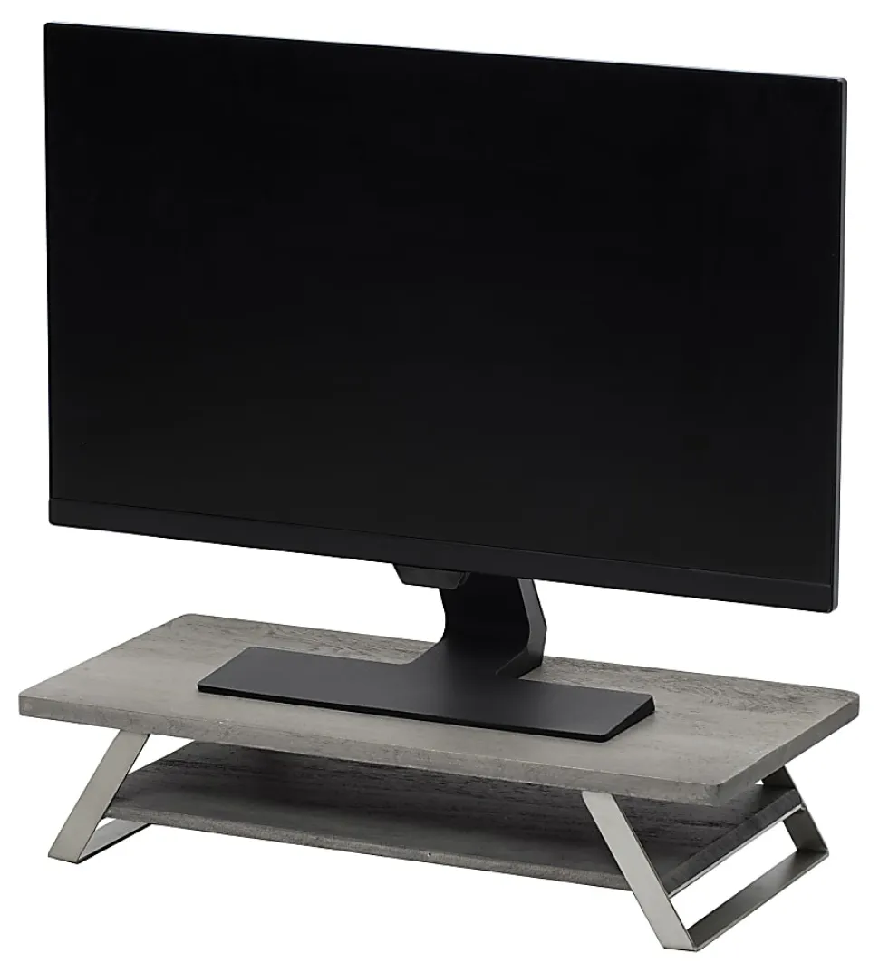 Realspace® Orix Wood/Metal Monitor Stand With Shelf, 5"H x 21-1/2"W x 10"D, Gray/Nickel