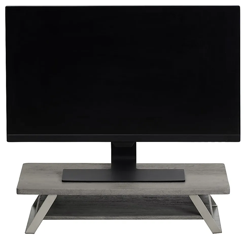 Realspace® Orix Wood/Metal Monitor Stand With Shelf, 5"H x 21-1/2"W x 10"D, Gray/Nickel