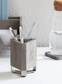 Realspace® Orix Wood/Metal Pen Cup, 4-3/4