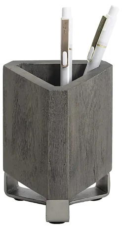 Realspace® Orix Wood/Metal Pen Cup, 4-3/4