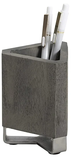 Realspace® Orix Wood/Metal Pen Cup, 4-3/4