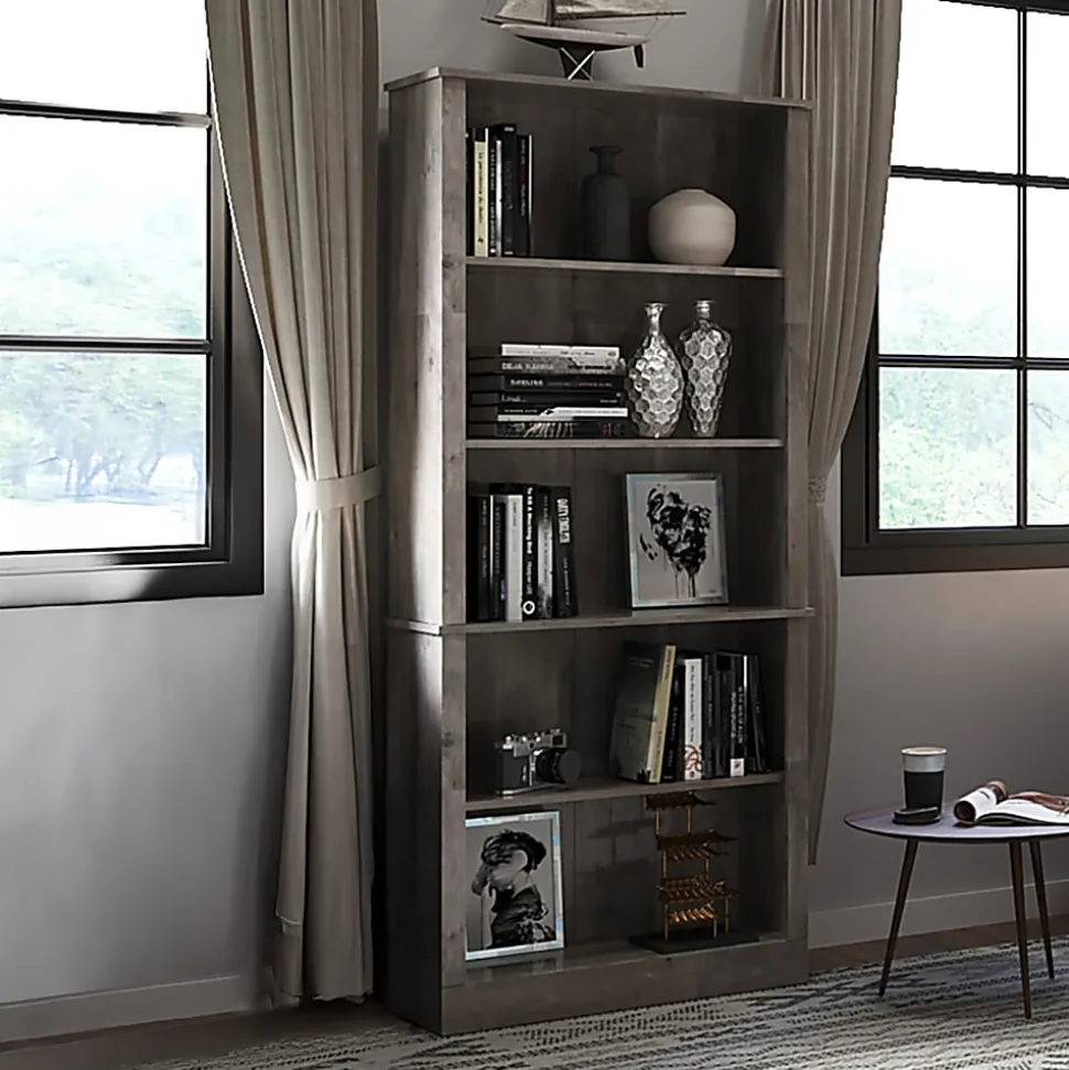 Realspace® Peakwood 71"H 5-Shelf Bookcase, Smoky Brown