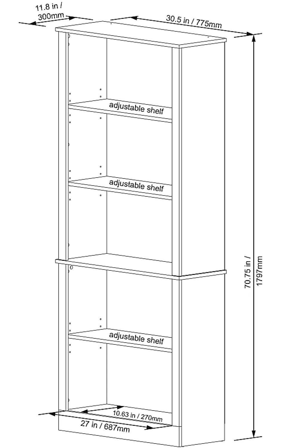 Realspace® Peakwood 71"H 5-Shelf Bookcase, Smoky Brown