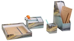 Realspace® 4-Piece Desk Accessory Set, Blue/Gold Marble
