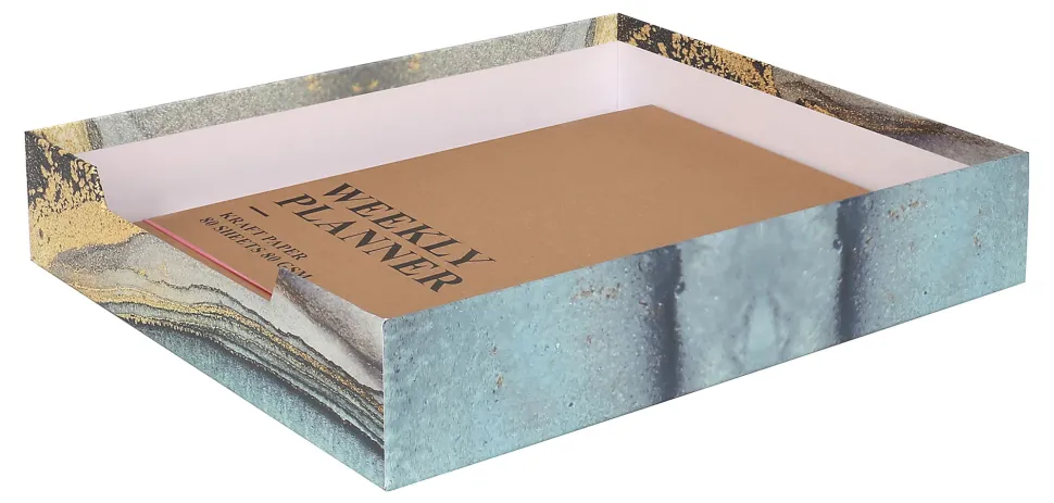 Realspace® 4-Piece Desk Accessory Set, Blue/Gold Marble