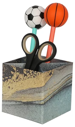 Realspace® 4-Piece Desk Accessory Set, Blue/Gold Marble