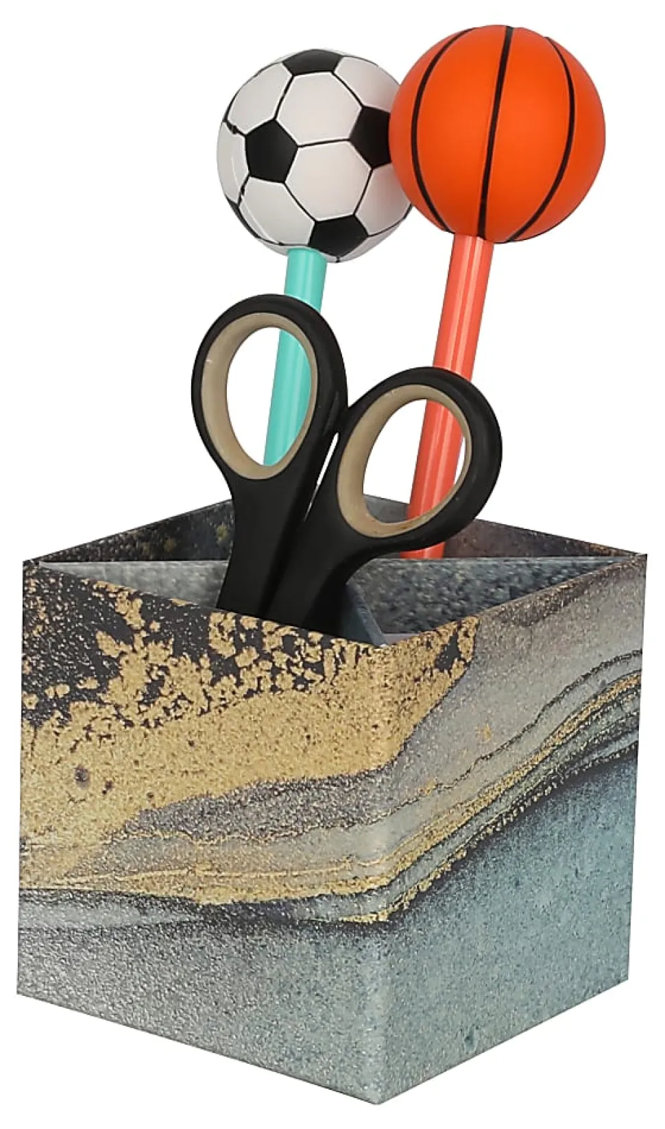 Realspace® 4-Piece Desk Accessory Set, Blue/Gold Marble