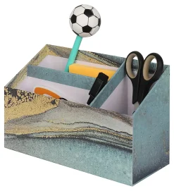 Realspace® 4-Piece Desk Accessory Set, Blue/Gold Marble