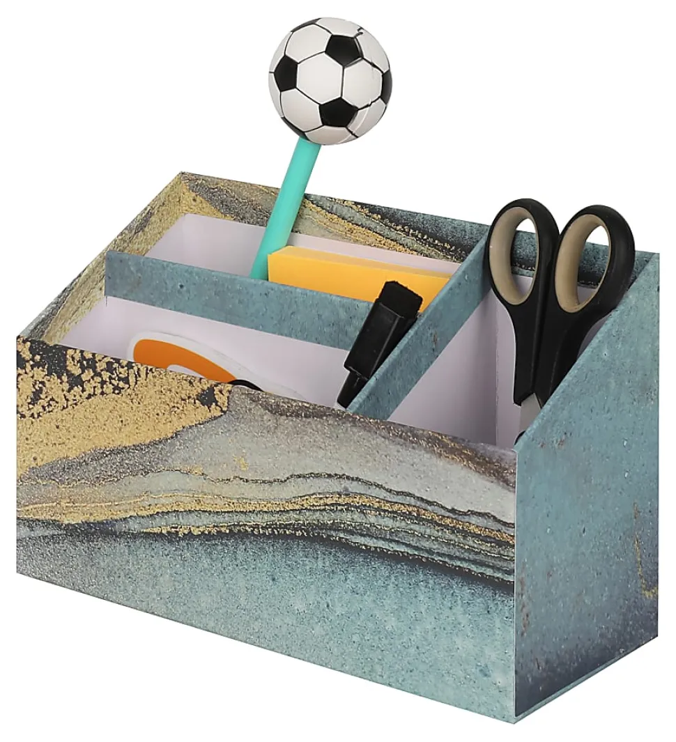 Realspace® 4-Piece Desk Accessory Set, Blue/Gold Marble