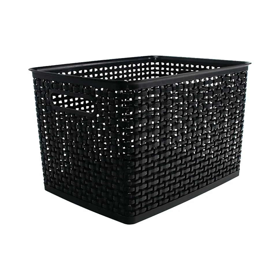 Realspace® Plastic Weave Bin, Large Size, Black
