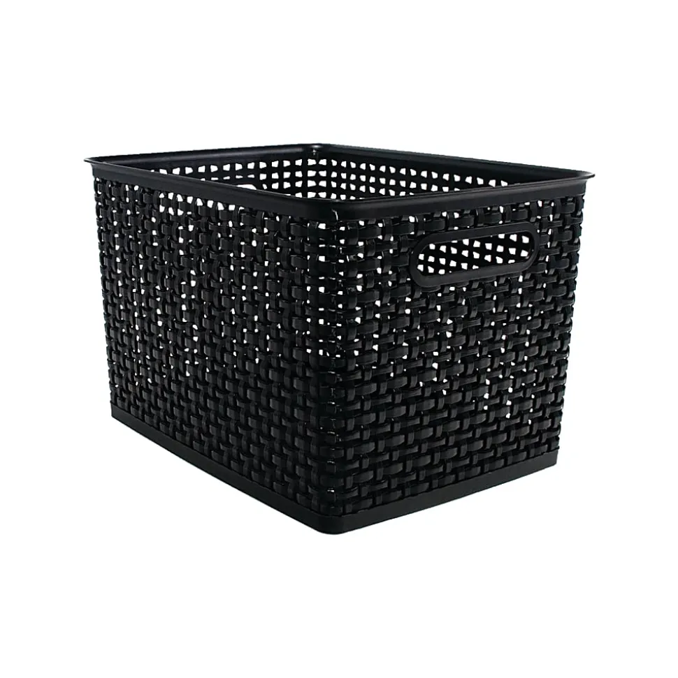 Realspace® Plastic Weave Bin, Large Size, Black